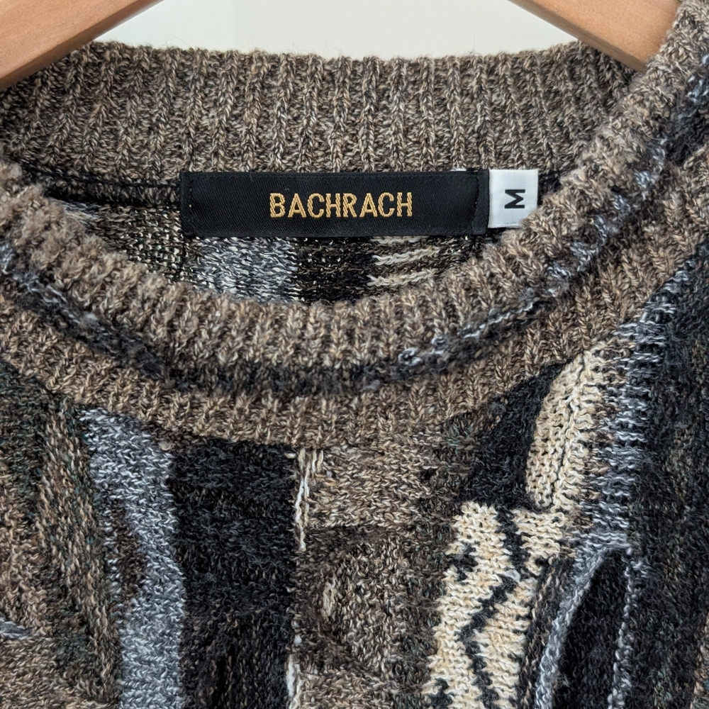 Vintage 90's Coogi Style Abstract Texture Chunky Crewneck Sweater In Tan/Black - Picture 8 of 8